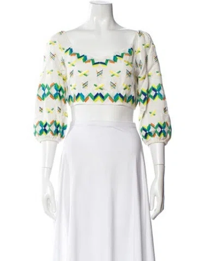 Pre-owned All Things Mochi Patterned Scoop Neck Crop Top In White