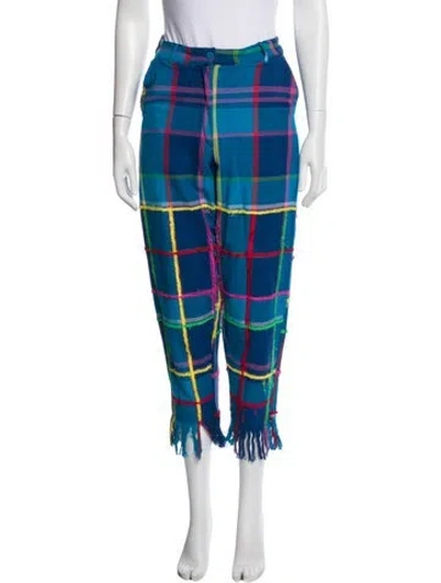 Pre-owned All Things Mochi Plaid Print Straight Leg Pants In Blue