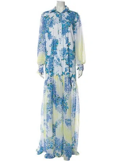Pre-owned All Things Mochi Printed Long Dress In Blue