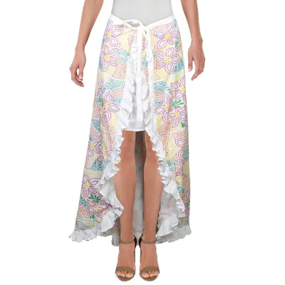 All Things Mochi Womens Ruffled Trim Embroidered Wrap Skirt In White