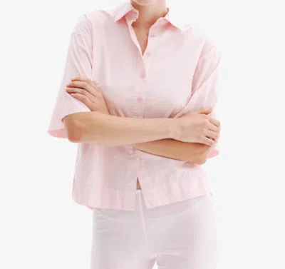 All Three Aisla Short Sleeve Button Down Top In Light Pink