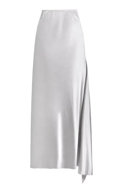 All Three Alex Silk Maxi Skirt In Light Grey