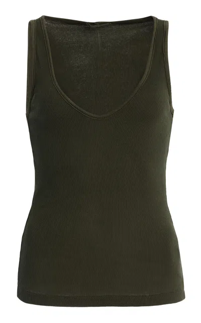All Three Claire Ribbed Cotton Tank Top In Green