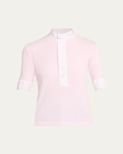 All Three Maria Ribbed Henley Shirt In Pink