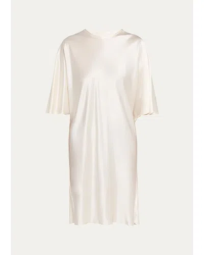 All Three Mila Satin Shift Knee-length Dress In Off White
