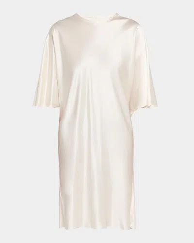 All Three Mila Satin Shift Knee-length Dress In Off White