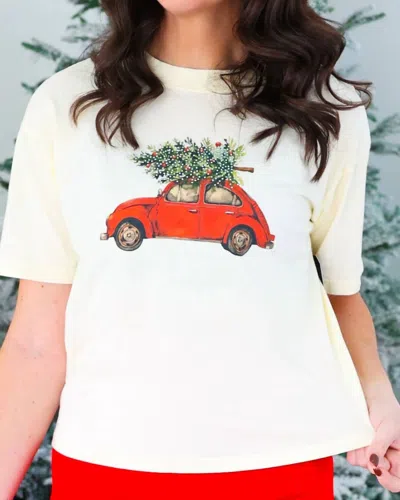All Us Holiday Car With Tree Tee In Red In White