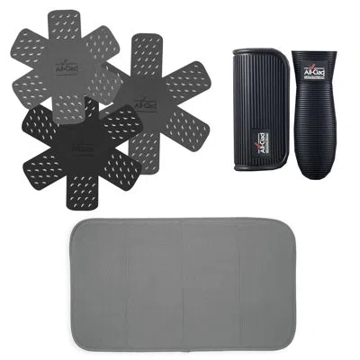 All-clad 6-piece Cookware Protectors, Silicone Grip, & Dish Drying Mat Set In Black,gray