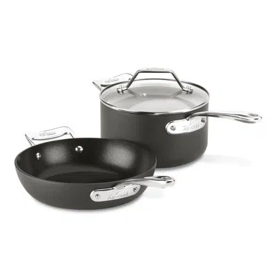 All-clad Essentials 3 Piece Hard-anodized Aluminum Non Stick Cookware Set In Black
