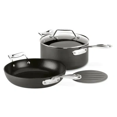 All-clad Essentials 3 Piece Hard-anodized Aluminum Non Stick Cookware Set With Lids In Black