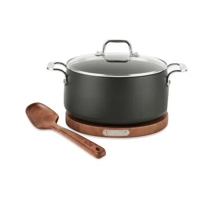 All-clad Ha1 Nonstick 6 Qt Dutch Oven Pan With Lid, Acacia Wood Trivet And Spoon In Gray