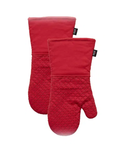 All-clad Ogee Silicone Printed Cotton Oven Mitt Gloves, Set Of 2 In Red