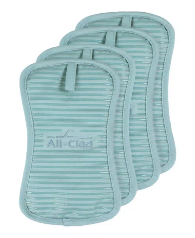 All-clad Ribbed Silicone Cotton Twill Potholders, Set Of 4 In Blue