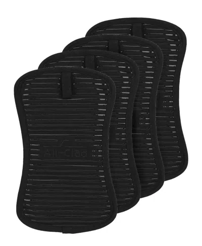 All-clad Ribbed Silicone Cotton Twill Potholders, Set Of 4 In Black