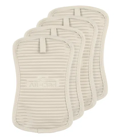 All-clad Ribbed Silicone Cotton Twill Potholders, Set Of 4 In Brown