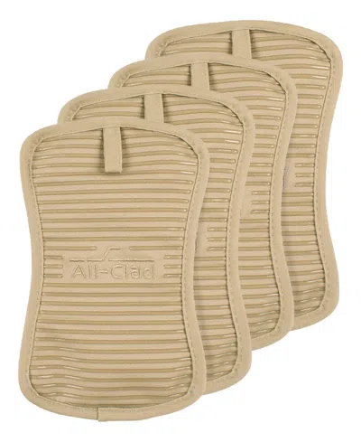All-clad Ribbed Silicone Cotton Twill Potholders, Set Of 4 In Brown
