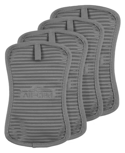 All-clad Ribbed Silicone Cotton Twill Potholders, Set Of 4 In Gray
