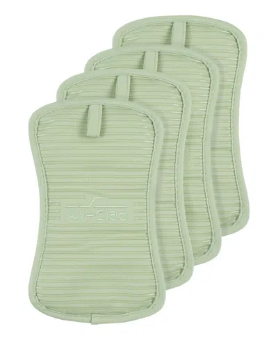 All-clad Ribbed Silicone Cotton Twill Potholders, Set Of 4 In Green
