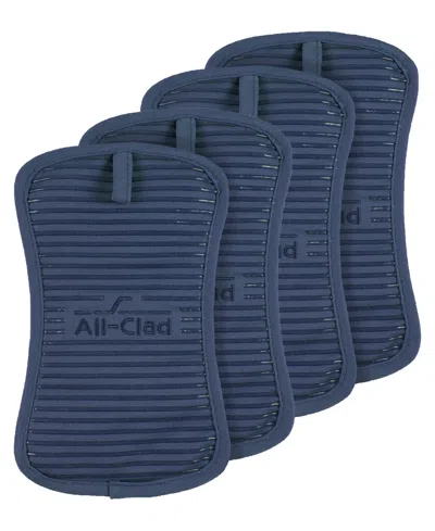 All-clad Ribbed Silicone Cotton Twill Potholders, Set Of 4 In Blue