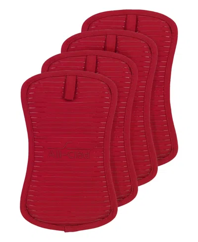 All-clad Ribbed Silicone Cotton Twill Potholders, Set Of 4 In Red