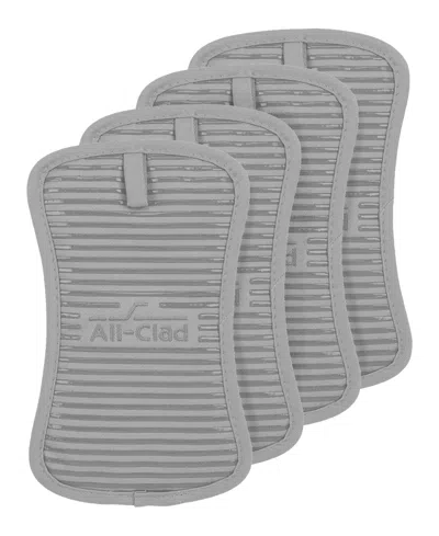 All-clad Ribbed Silicone Cotton Twill Potholders, Set Of 4 In Gray