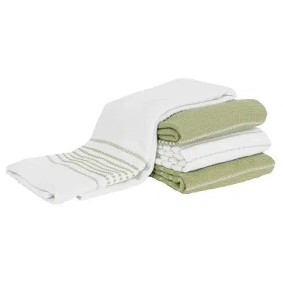 All-clad Skipping Stripe & Wave Kitchen Towels (set Of 4) In Fennel