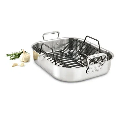 All-clad Specialty 16 In. Non-stick Stainless Steel Roasting Pan In Silver