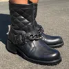 Allegra James Women's Cate Black Leather Ankle Biker Boot Lug Outsole Work Evening In Black