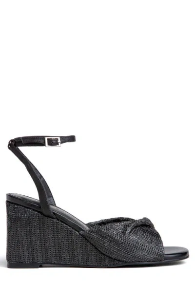 Allegra James Mona Raffia Wedge Sandal In Black