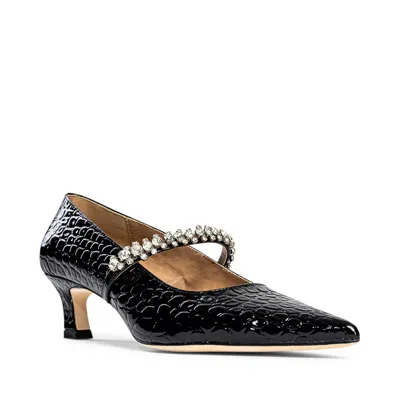 ALLEGRA JAMES WOMEN'S ANTONELLA BLACK EMBOSSED RHINESTONES EVENING LEATHER PUMP