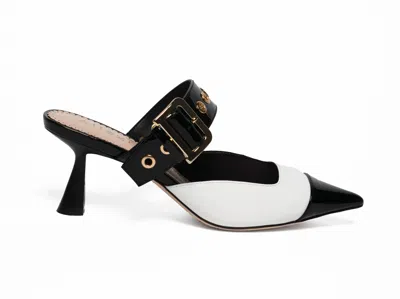 Allegra James Women's Black / White Arianna Black And White Patent Dressy Mid High Heel Leather Work Evening Weddi