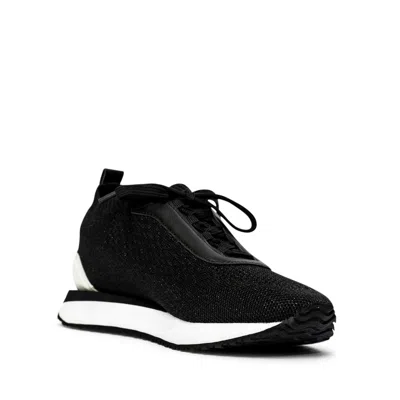 Allegra James Women's Black / White Josie Black Flyknit Leather Sneaker In Black/white