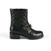 Allegra James Women's Cate Black Leather Ankle Biker Boot Lug Outsole Work Evening In Black