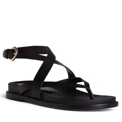 Allegra James Elise Leather Flat Sandal In Black