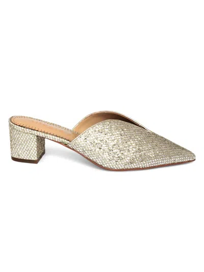 Allegra James Women's Fiona Point Toe Block Heel Mules In Gold Fabric