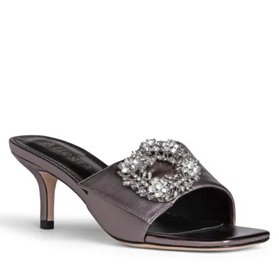 ALLEGRA JAMES WOMEN'S HARPER JEWELED SILVER LEATHER COMFORTABLE MULE SANDAL