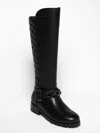 Allegra James Women's Libby Black Leather Knee High Comfortable Work Evening Biker Boot In Black