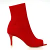 Allegra James Women's Lina Red Flyknit Stretch Open Toe Party Evening Bootie In Red