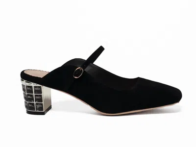 Allegra James Women's Lola Black Suede Square Toe Evening Mule With Chunky Rhinestone Heel In Black