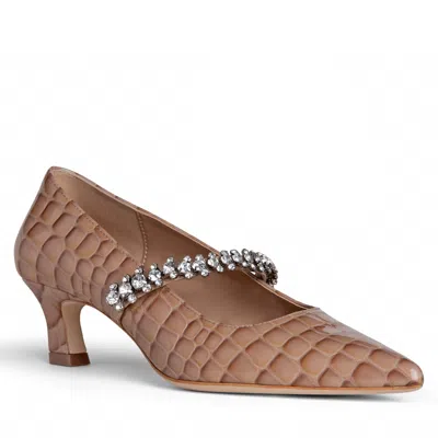 Allegra James Antonella Embossed Leather Pump In Beige
