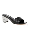 Allegra James Women's Raya Black Leather Rhinestone Block Heel Work Evening Party Sandal In Black