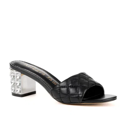 ALLEGRA JAMES WOMEN'S RAYA BLACK LEATHER RHINESTONE BLOCK HEEL WORK EVENING PARTY SANDAL
