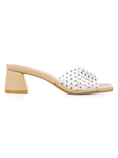 Allegra James Women's Vera Block Heel Studded Mules In Beige