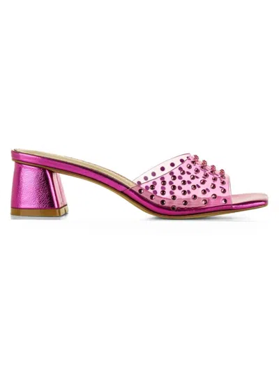 Allegra James Women's Vera Block Heel Studded Mules In Fuchsia