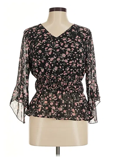 Pre-owned Allegra K 3/4 Sleeve Blouse In Black