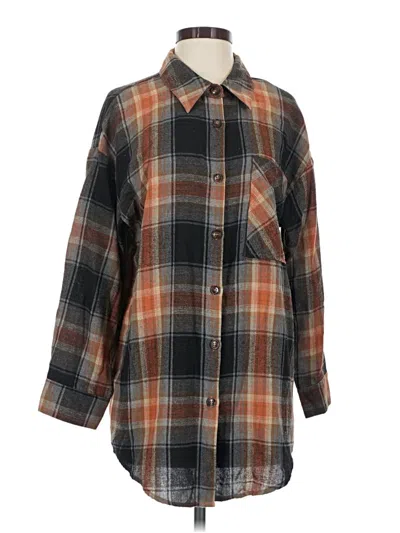 Pre-owned Allegra K 3/4 Sleeve Button Down Shirt In Brown