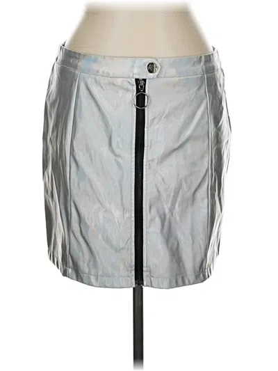 Pre-owned Allegra K Faux Leather Skirt In Silver