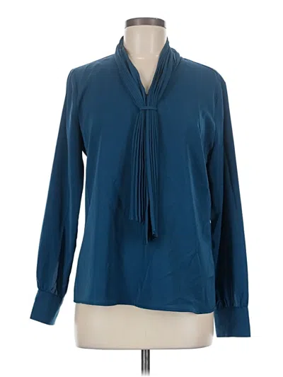 Pre-owned Allegra K Long Sleeve Blouse In Blue