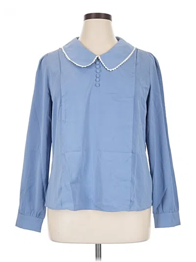 Pre-owned Allegra K Long Sleeve Blouse In Blue