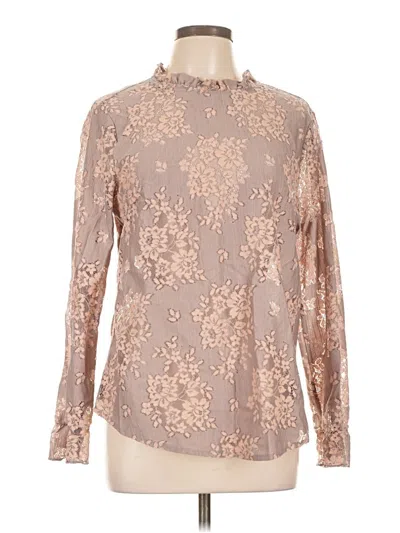 Pre-owned Allegra K Long Sleeve Blouse In Tan